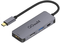 QGeeM - Hub USB C 4 en 1 con 4K USB C a HDMI Hub, 100 W de suministro de energía, USB 3.0, Thunderbolt 3 Multiport Hub compatible con MacBook Pro, XPS, iPad Pro, más dispositivos tipo C